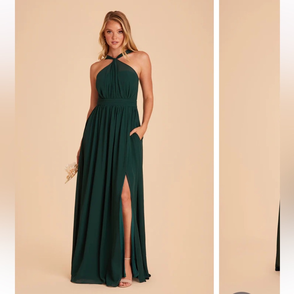 Birdy Grey Elegant Emerald Green Chiffon Halter Maxi Dress Bridesmaid Medium NWT